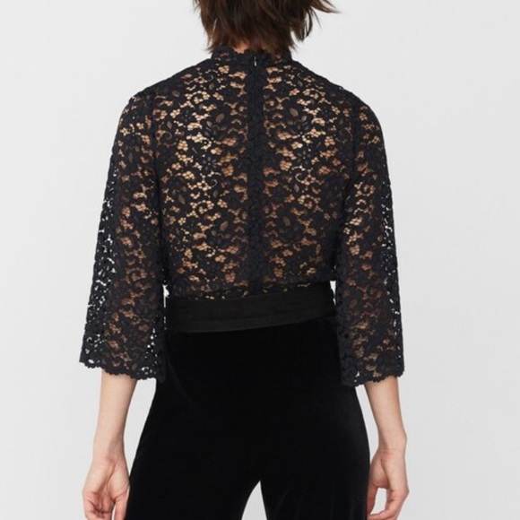 Black Top in Guipure Lace w/ Mock Neck from Mango - Picture 3 of 7